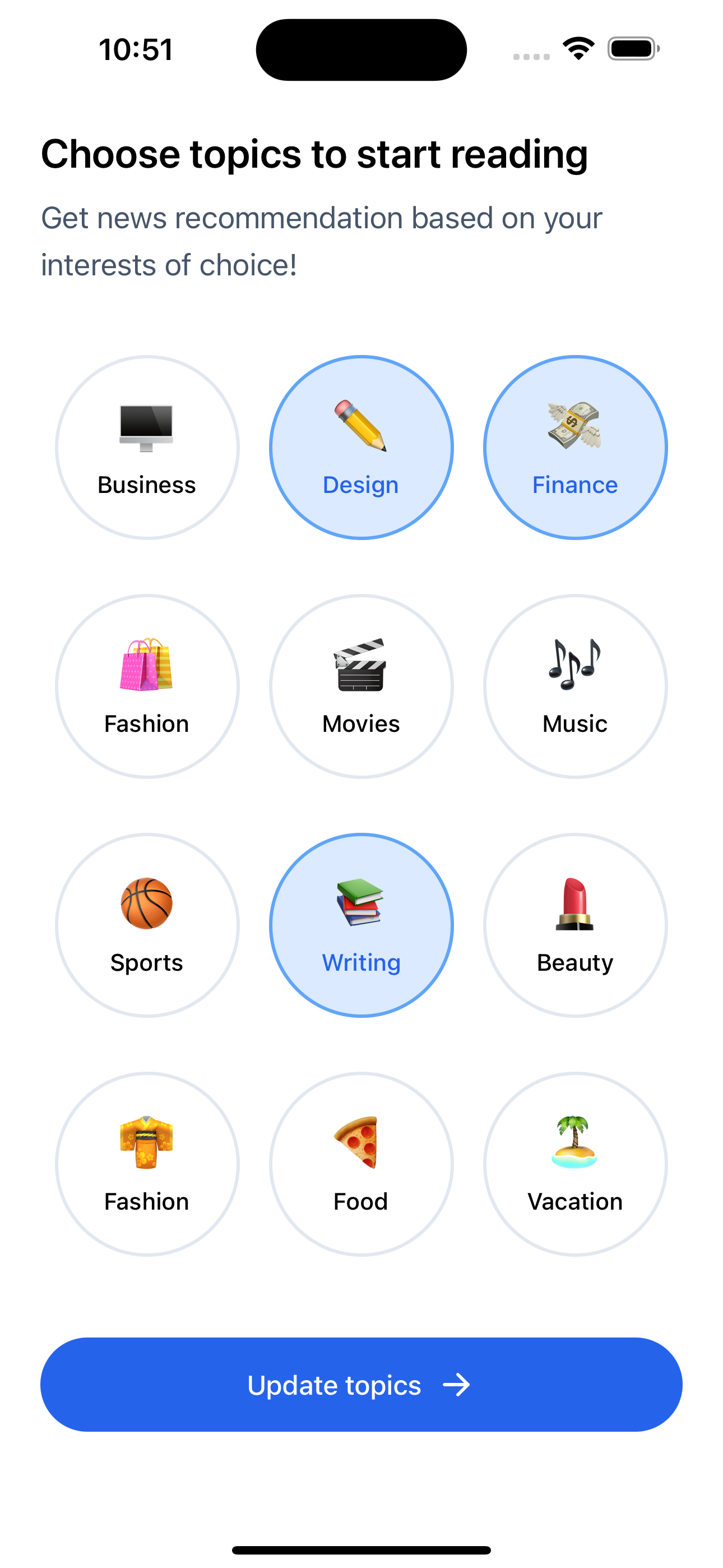 Topics Screen