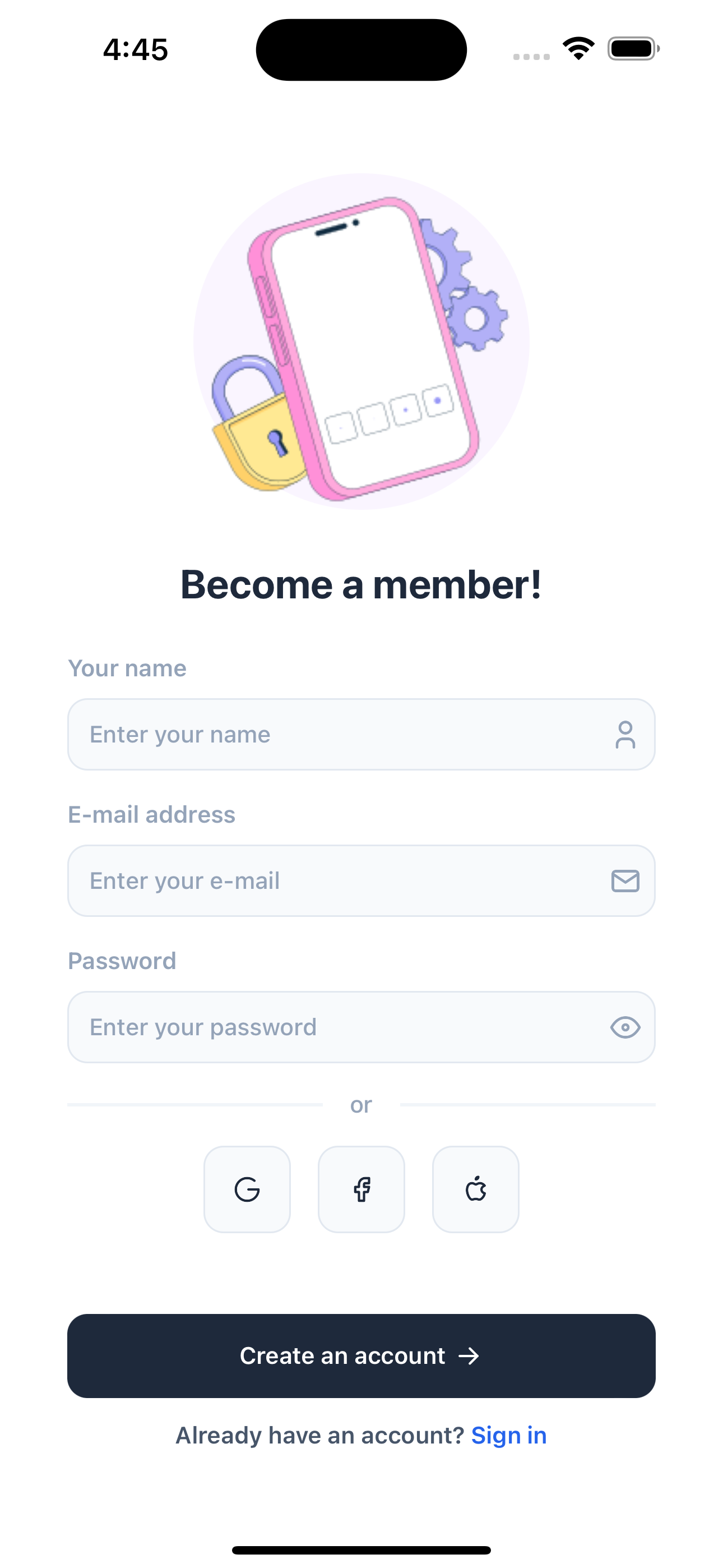 Signup One Screen