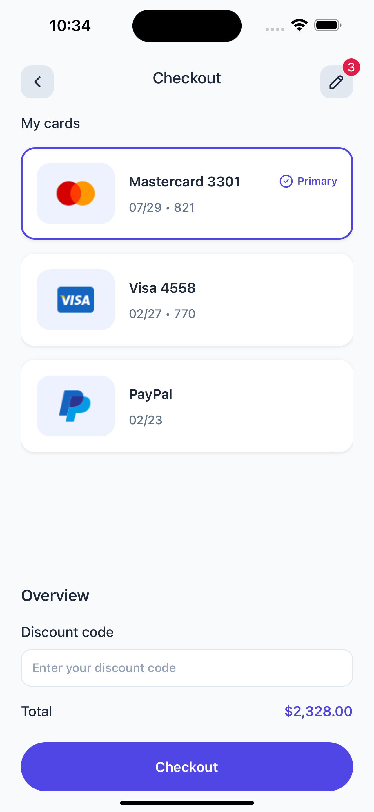 Checkout Screen